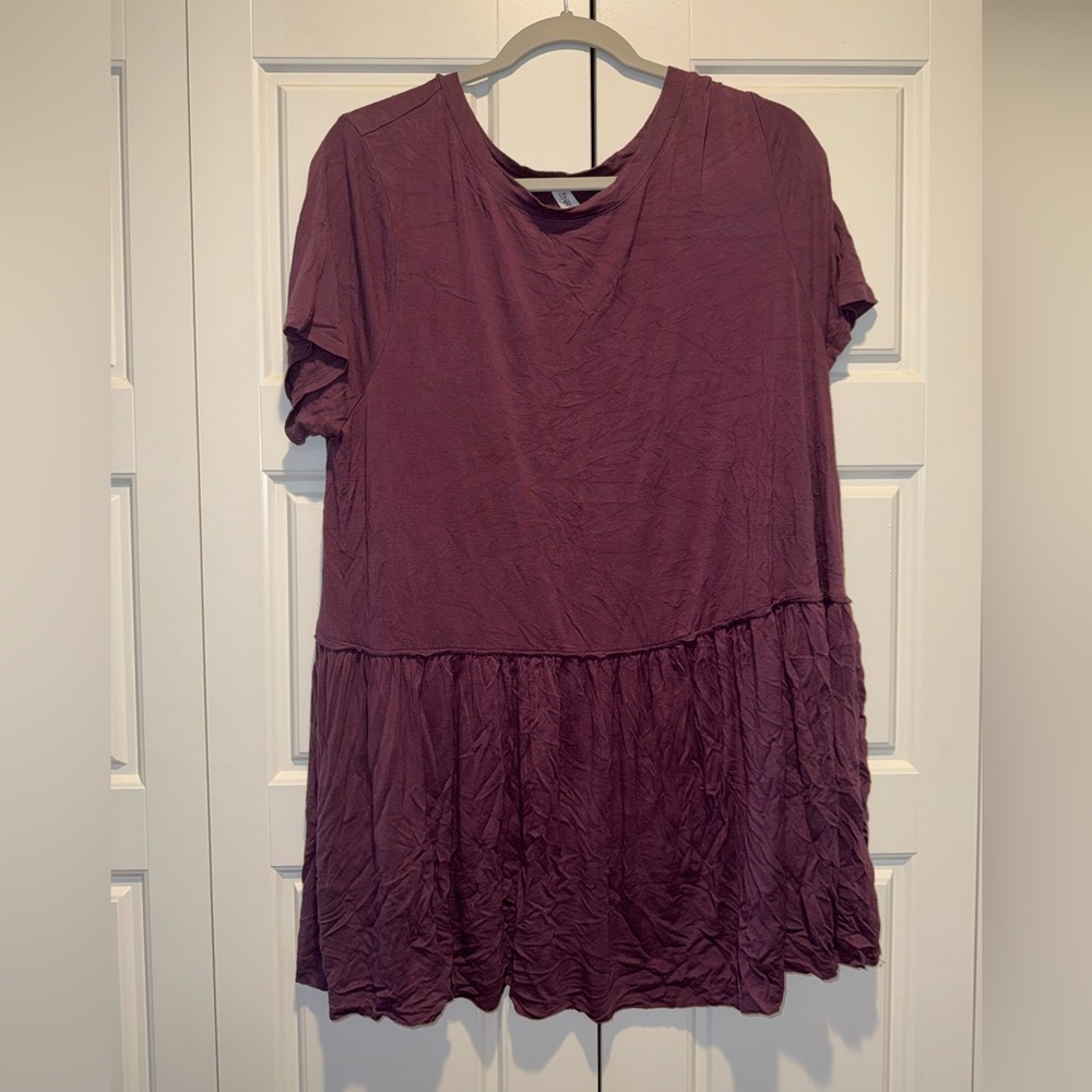 Women’s Short Sleeve Peplum Tunic Top - Deep Plum - 3X